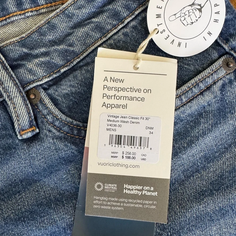 Vuori Men's Vintage Dark Blue Denim Jeans - Picture 3 of 4